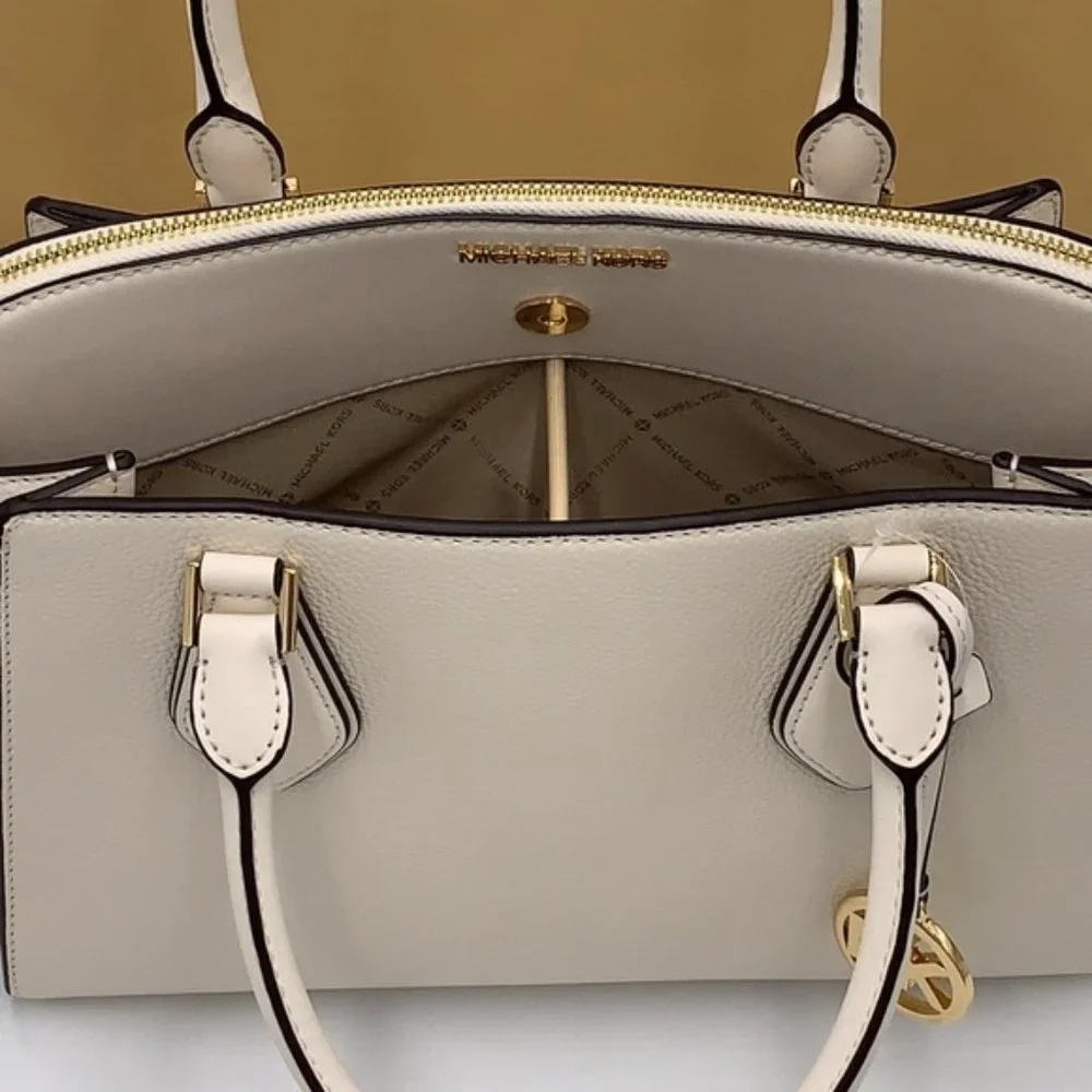 Michael Kors Daria Large Satchel Bag Leather Light Cream - Picture 8 of 16